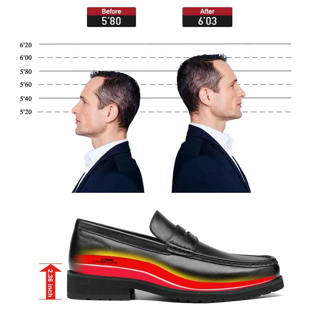 6 CM / 2.36 inches CMR CHAMARIPA Black Penny Loafers for Men - Height Increasing High Heel Lifting Shoes