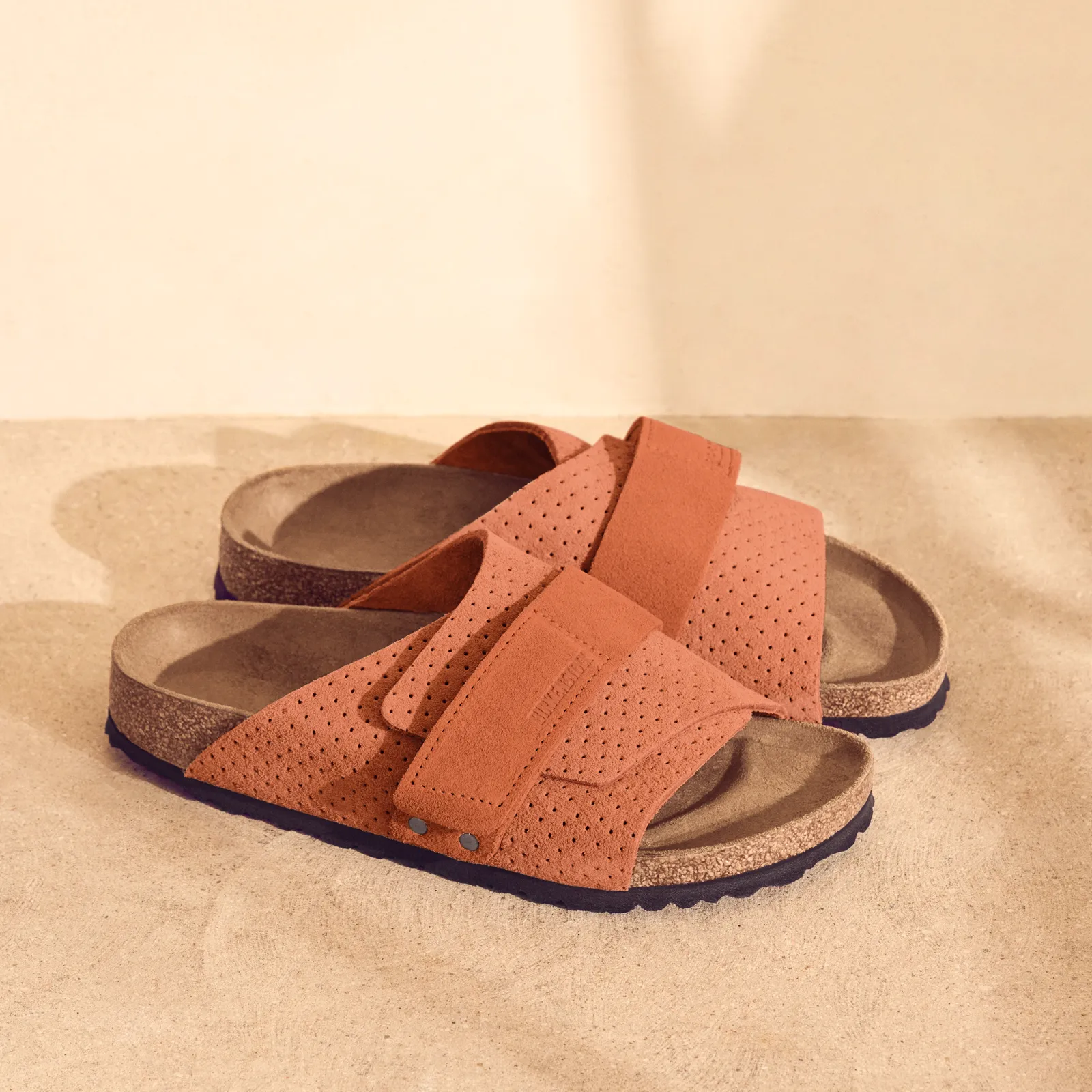 Birkenstock Kyoto Slide Sandal (Women) - Dotted Burnt Orange Suede