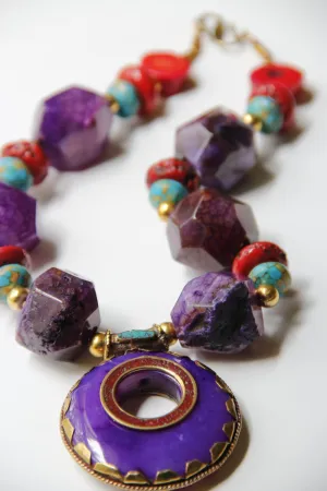Chunky Purple Agate Bamboo Coral Necklace, The Bahia Solano