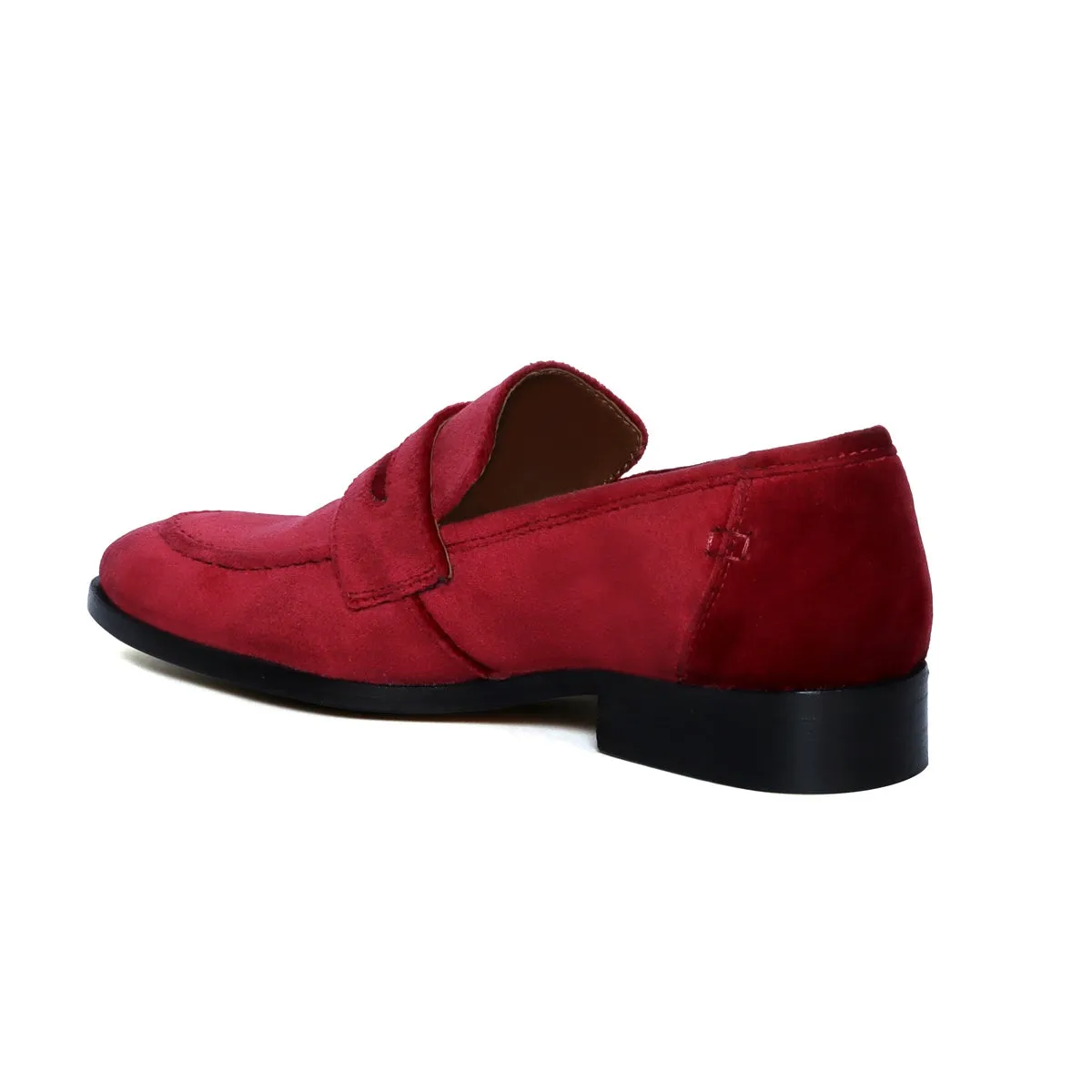 Customized "EXTRA HIGH HEEL" Wine Italian Velvet Leather Apron Toe Penny Loafers For Men By Brune & Bareskin