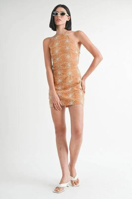 Emory Park Halter Neck Printed Mini Dress With Back Tie