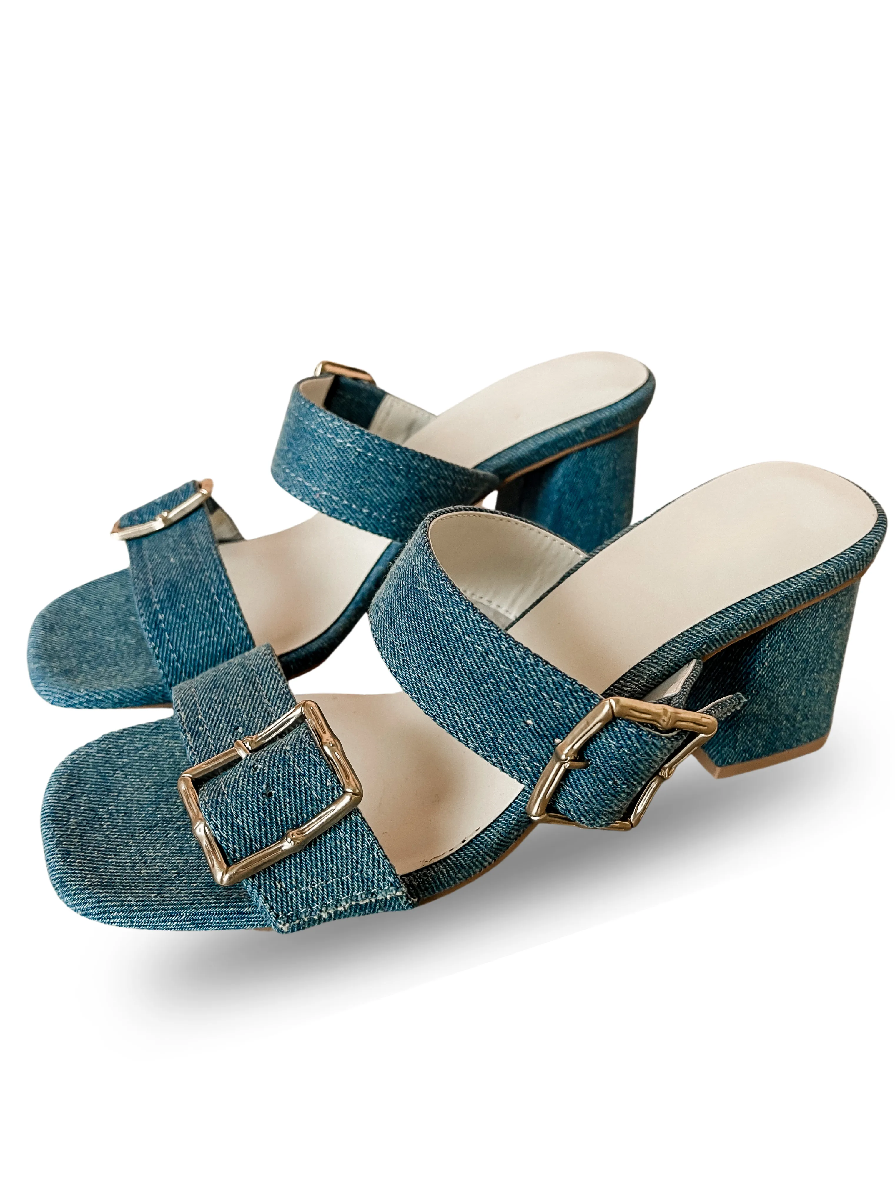 Havana Bamboo Buckle Heel-Denim