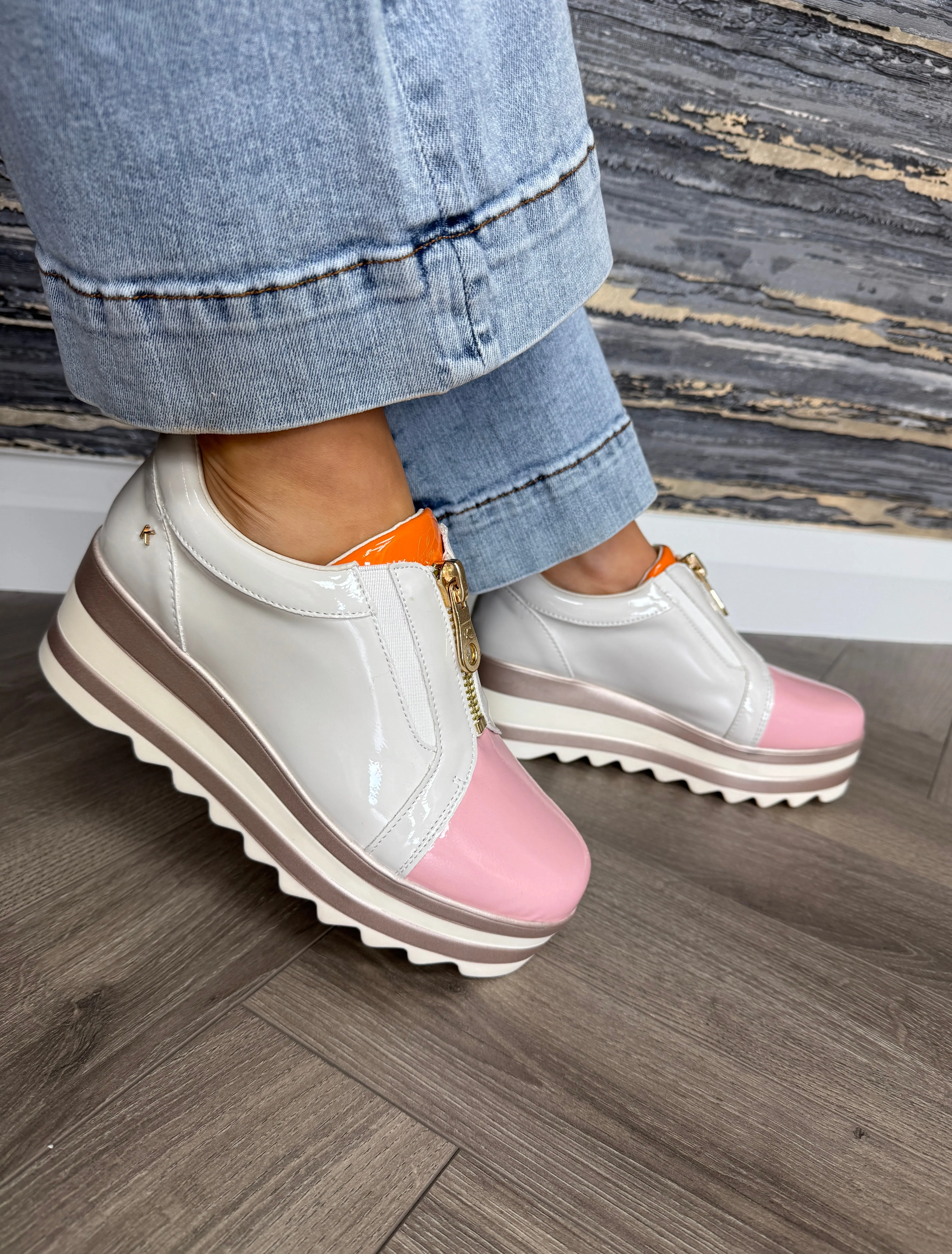 Kate Appleby ‘Devizes’ Patent Platform Shoe With Coloured Toe - Almond (K27)