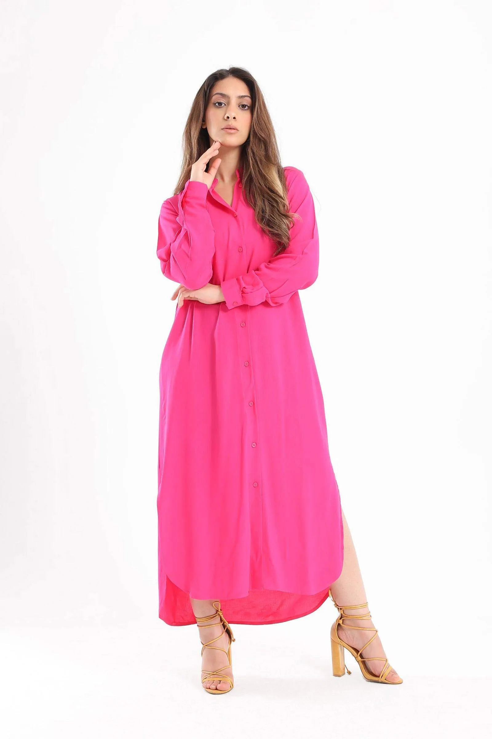 Mandarin Collar Shirt Dress