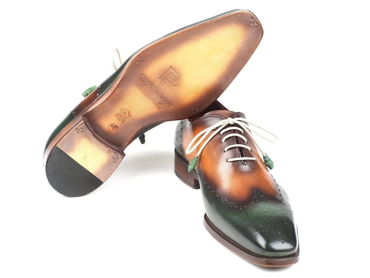 Paul Parkman Green & Camel Wingtip Oxfords Shoes (ID#097GV22)