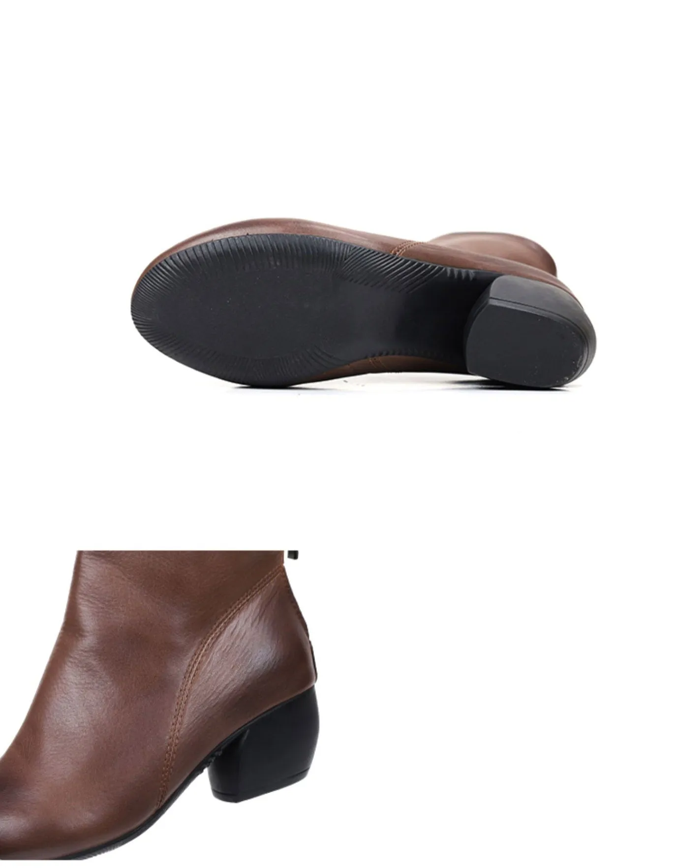 Real Leather Handmade Chunky Heels Boots