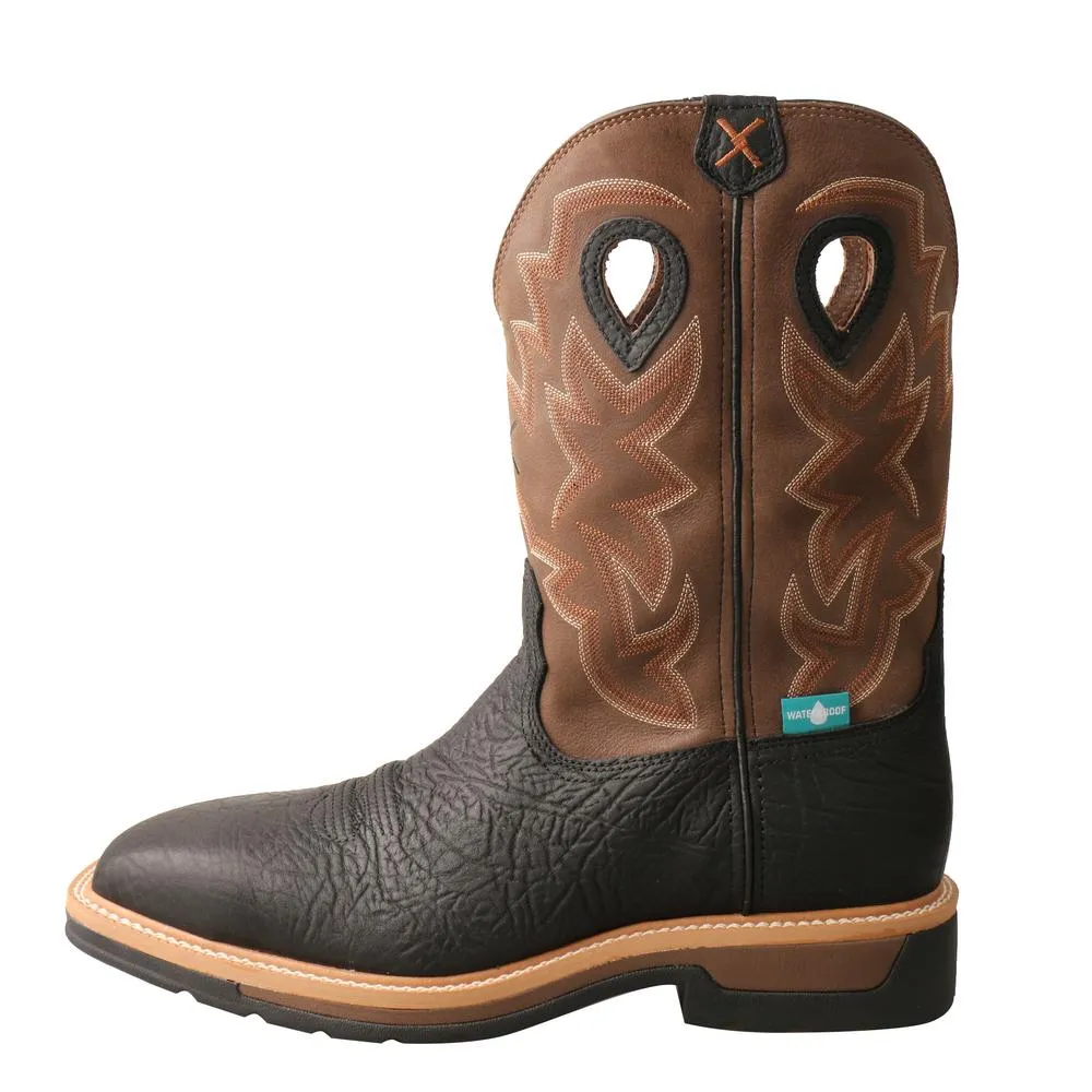 'Twisted X' Men's 12" Lite Western Work EH WP Steel Toe - Black / Brown