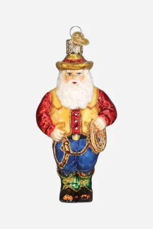 Western Santa Glass Ornament