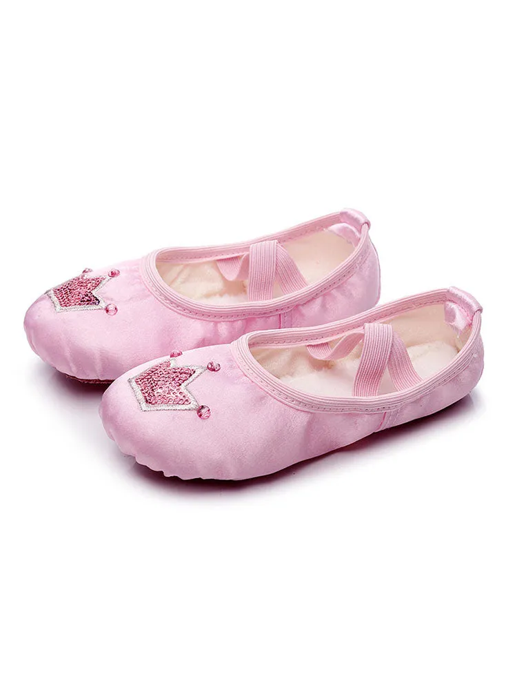 Winter Fleece Dance Training Shoes Satin Soft Sole Ballet Shoes