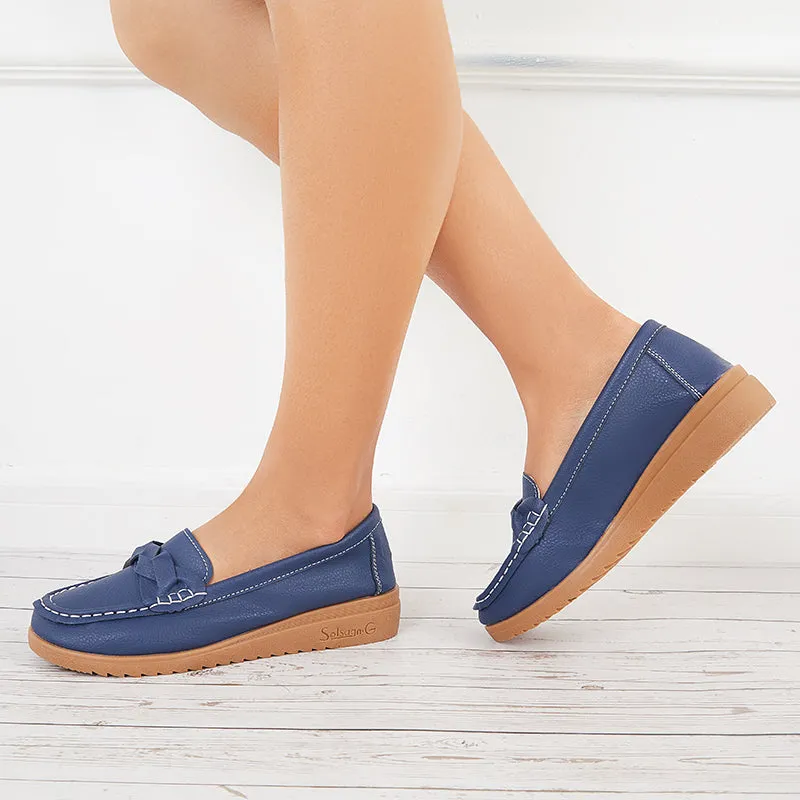 Women Retro Round Toe Penny Loafers Casual Platform Flats Walking Shoes